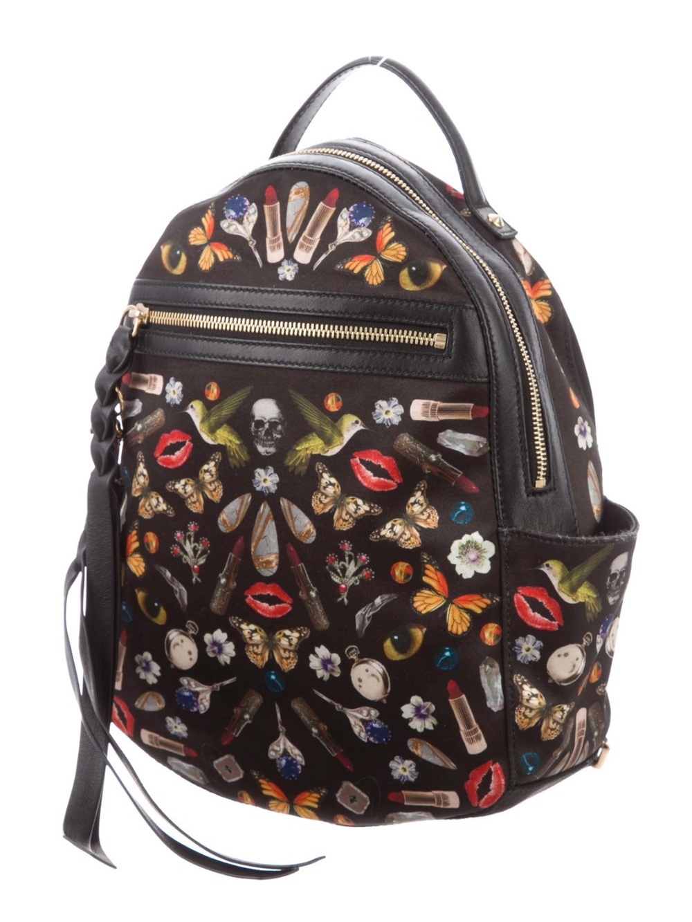 Alexander McQueen Small Obsession Black Mini Backpack Sculls, Floral goth